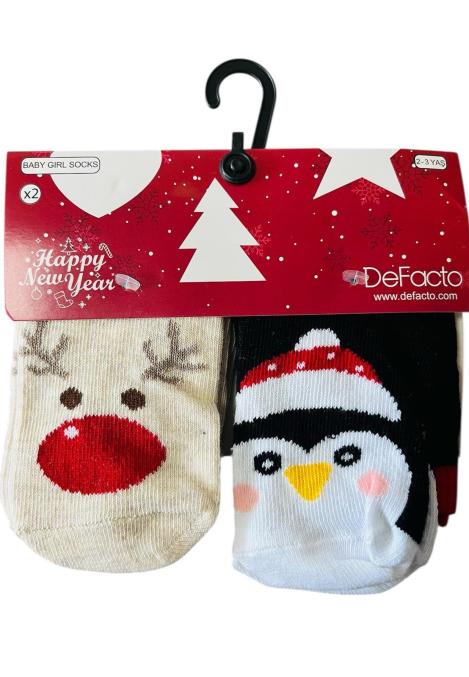 Sosete Craciun Copii 2/set , Imprimeu ren si pinguin,Engros